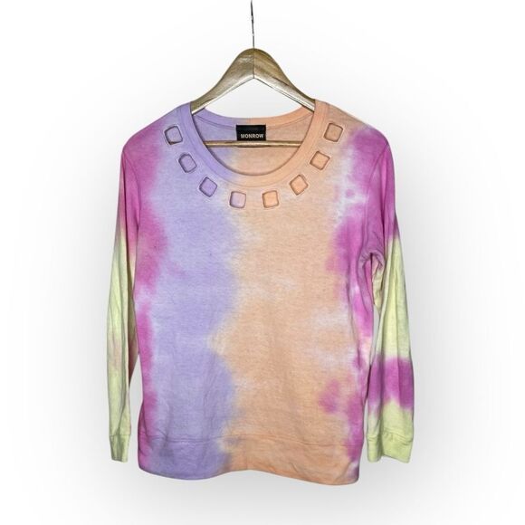MONROW Colorful Cut Out Neckline Pullover Sweatshirt Size Medium - Picture 1 of 4